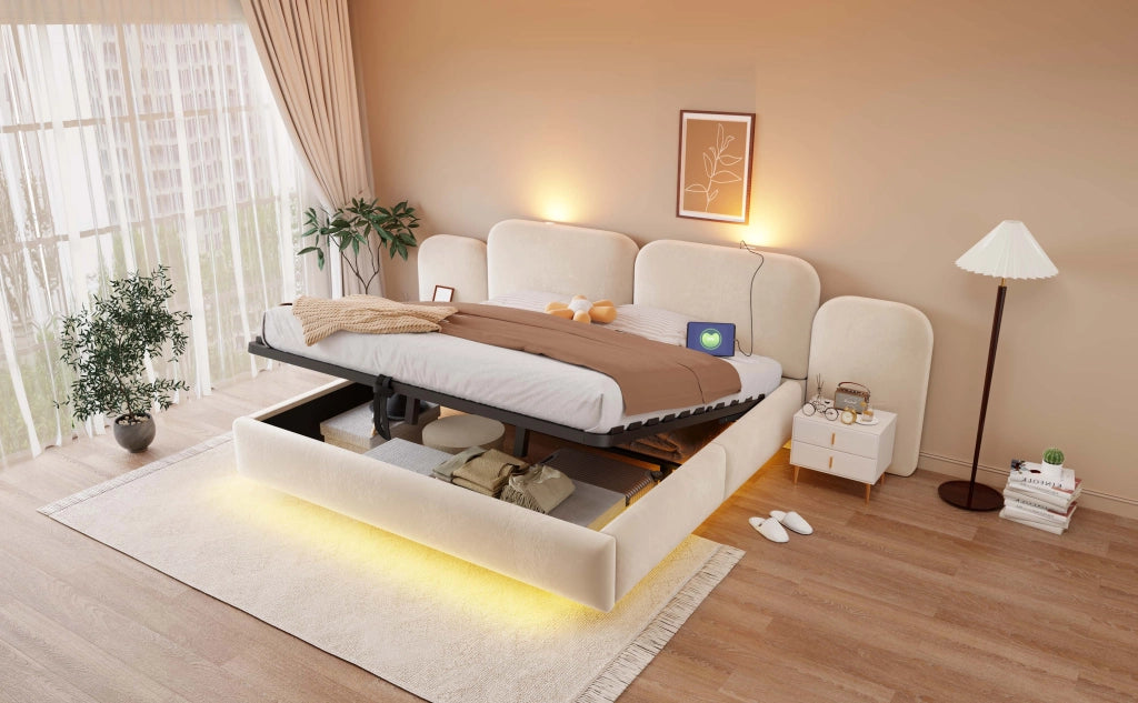 letto imbottito velluto beige 180 x 200 cm