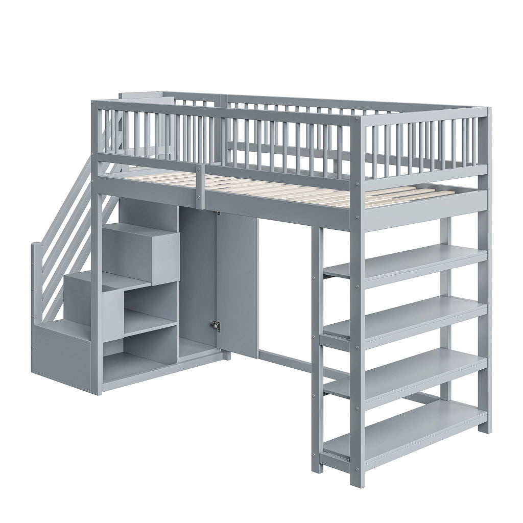 LETTO a soppalco multifunzione 90x200 cm legno massello grigio