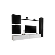 Mobile da soggiorno a parete SWITCH VIII. Mobile TV da parete di design, colore bianco e nero lucido.