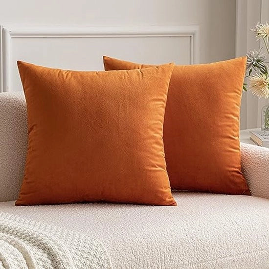Set di 2 cuscini quadrati decorativi in tessuto liscio, cuscini per divano, camera da letto, arancione, 40x40 cm