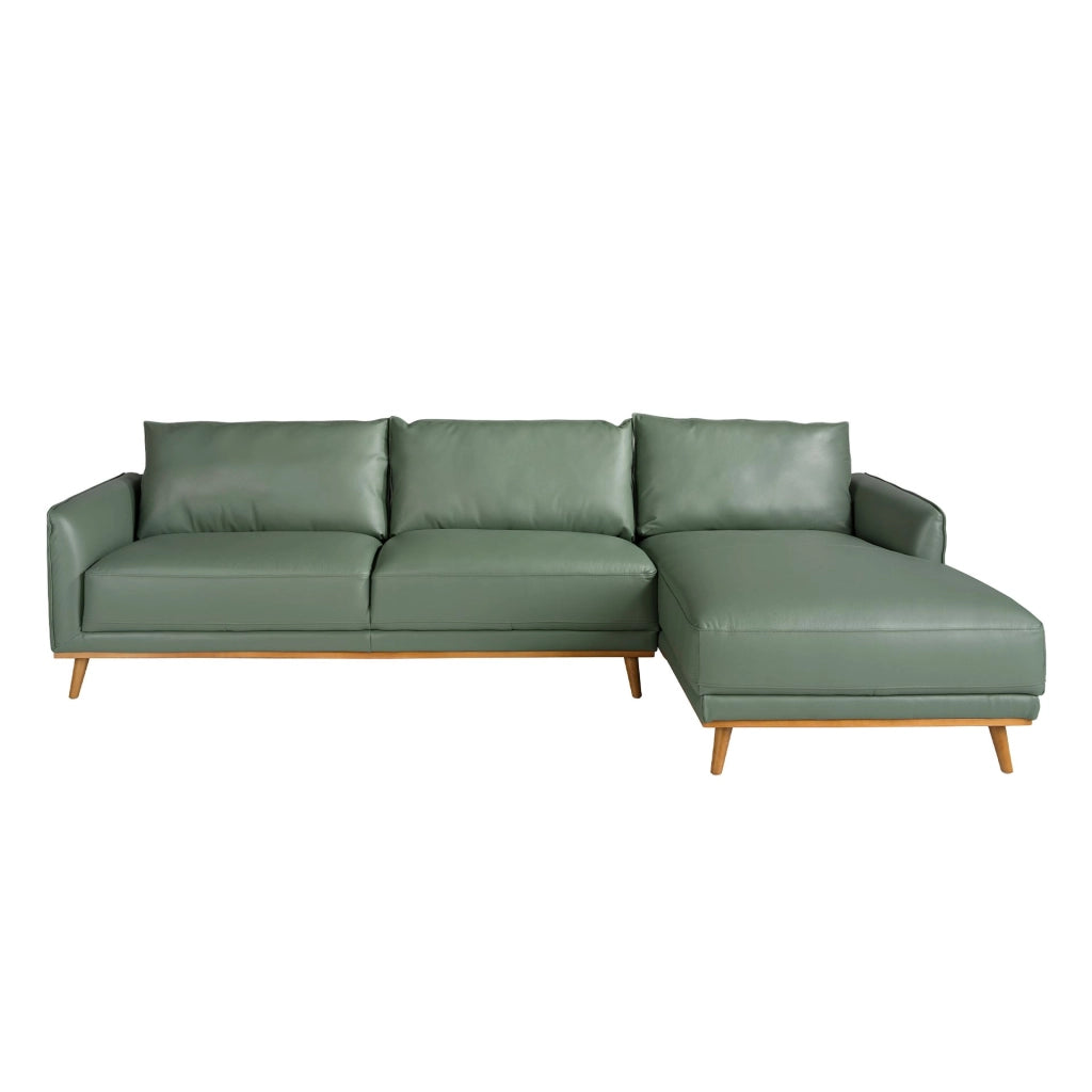 Divano chaise longue destro in pelle verde
