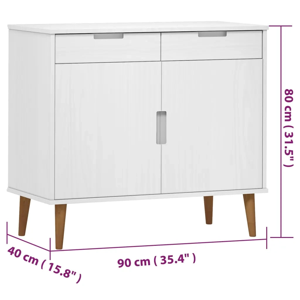 Credenza MOLDE Bianca 90x40x80 cm in Legno Massello di Pino cod mxl 15524