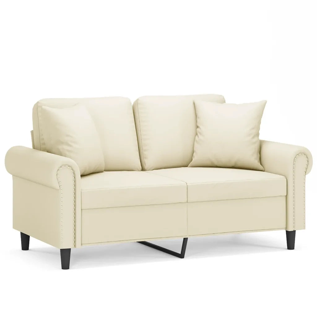 Divano a 2 Posti con Cuscini-Sofa 2 Posti con Cuscini Crema 120 cm in Similpelle 370146