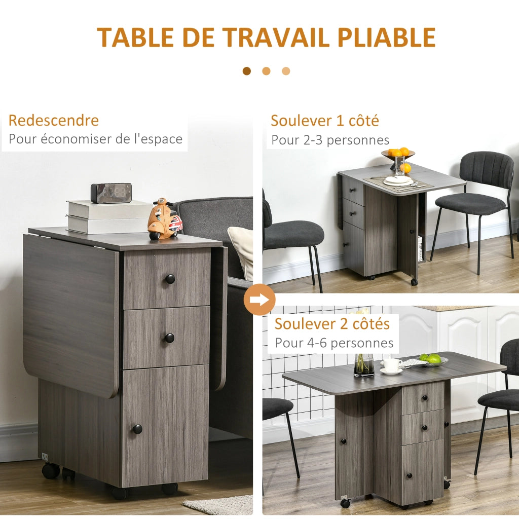Tavolo da cucina pieghevole con 2 cassetti e 1 anta ¨C zephmum ¨C grigio