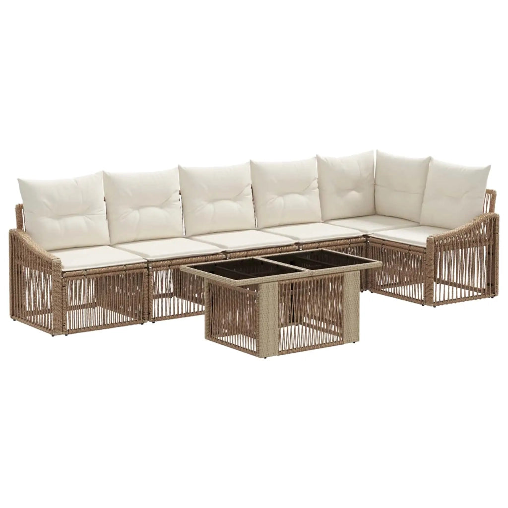 Set Divano da Giardino 7 pz Beige e Bianco Crema polyrattan 3437253