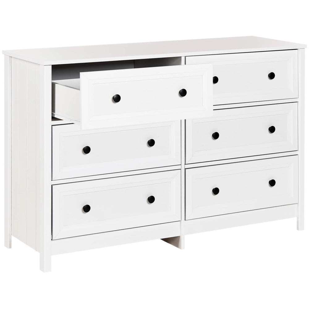 Cassettiera a 6 cassetti Bianco Nero Accenti Legno Ingegnerizzato Gambe in legno massiccio Soggiorno Elegante Retrò