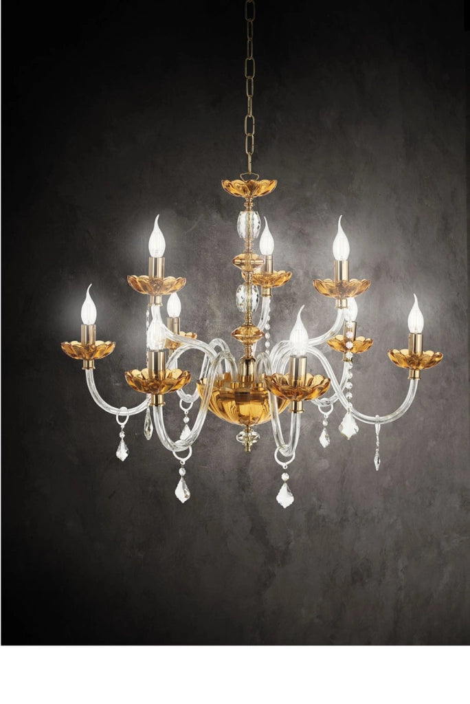 LAMPADARIO PATRICIA 9 LUCI ATTACCO E14 COLORE AMBRA D.88CM