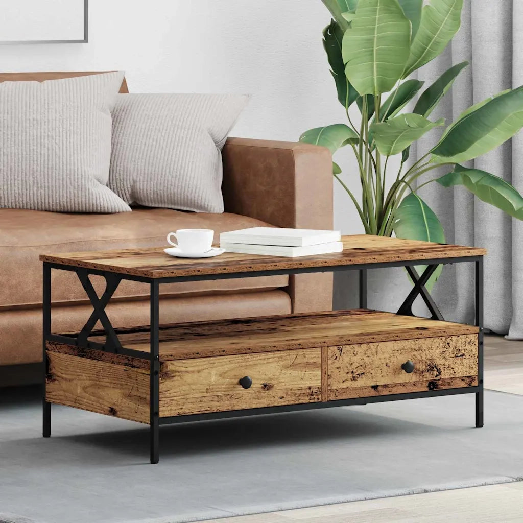 Tavolino da salotto | Tavolino da caff¨¨ | Tavolino da Soggiorno with Drawer Legno vecchio 100 x 51 x 45 cm