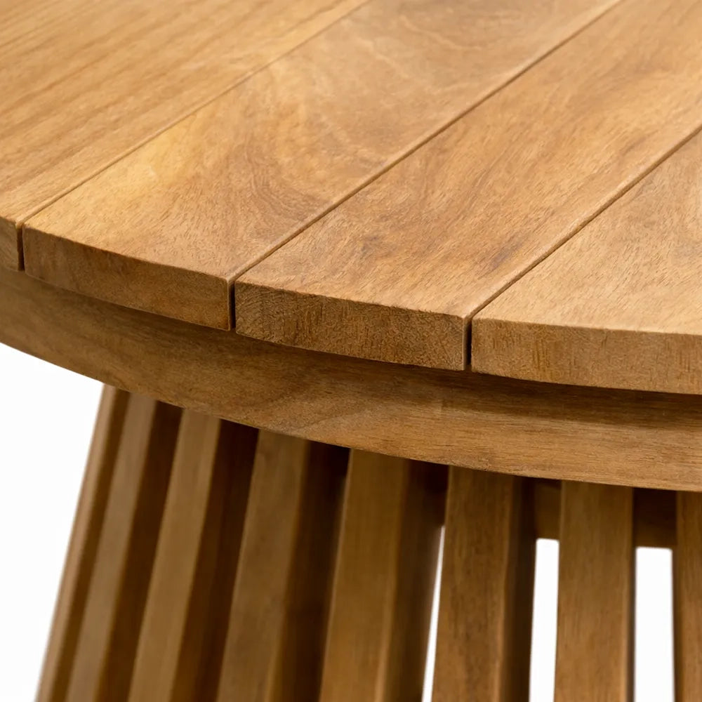 Tavolino da Giardino Rotondo in Legno Teak Massello con Base a Listelli – Bodrum