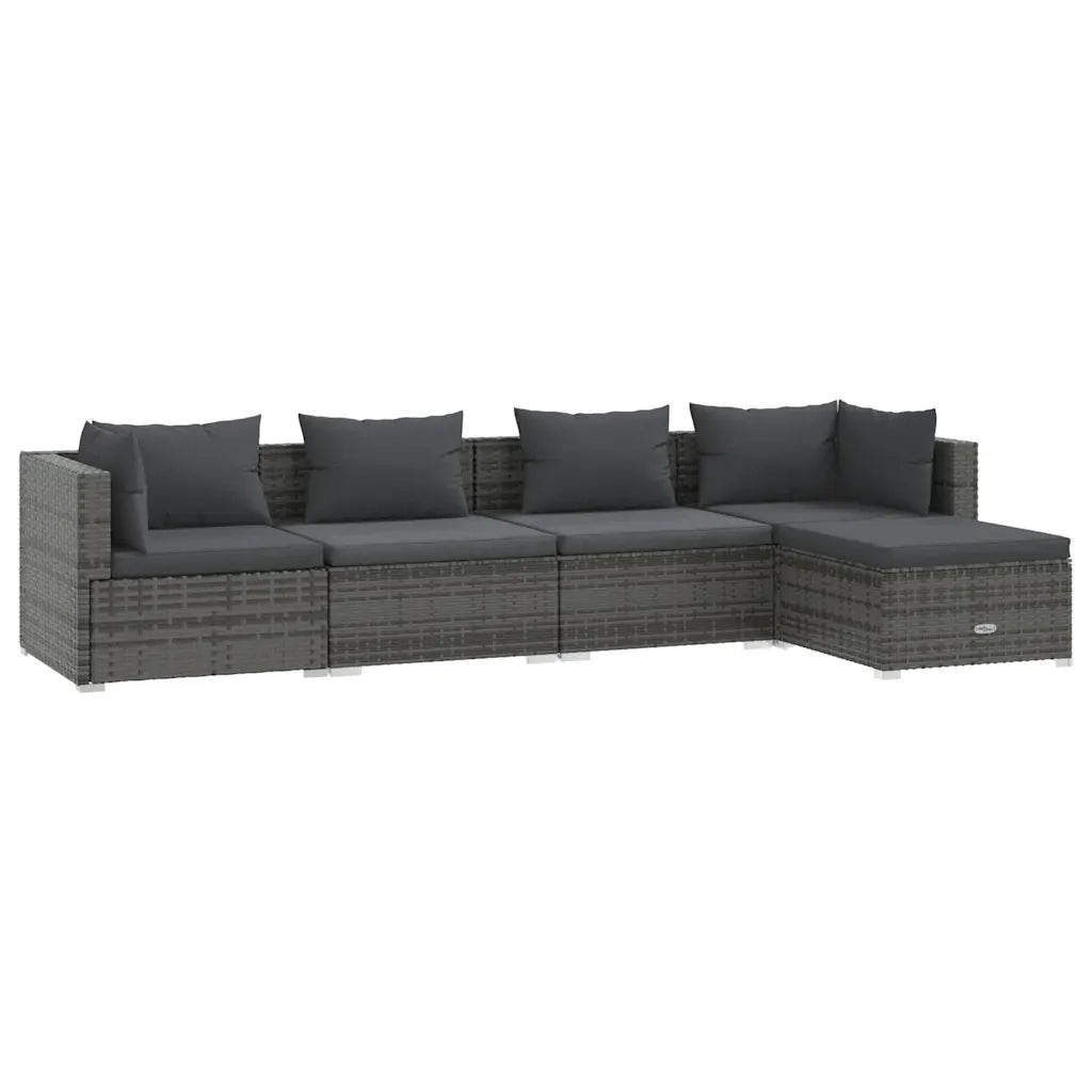 Set Divani da Giardino 5 pz con Cuscini in Polyrattan Grigio cod mxl 44486