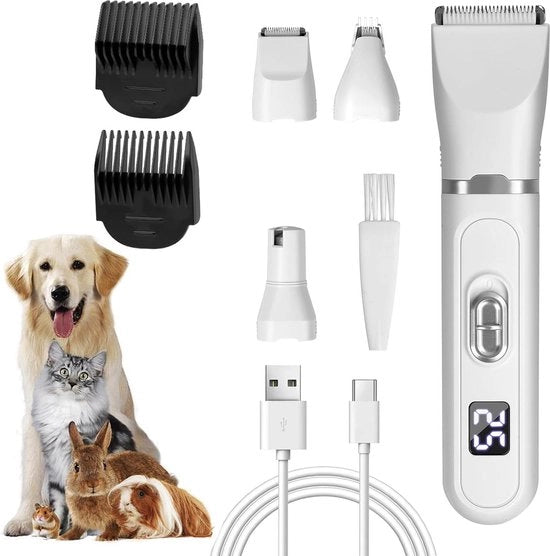 Tondeuse professionale 4 in 1 per cani e gatti con display a led - caricabile - per occhi, orecchie, naso, corpo