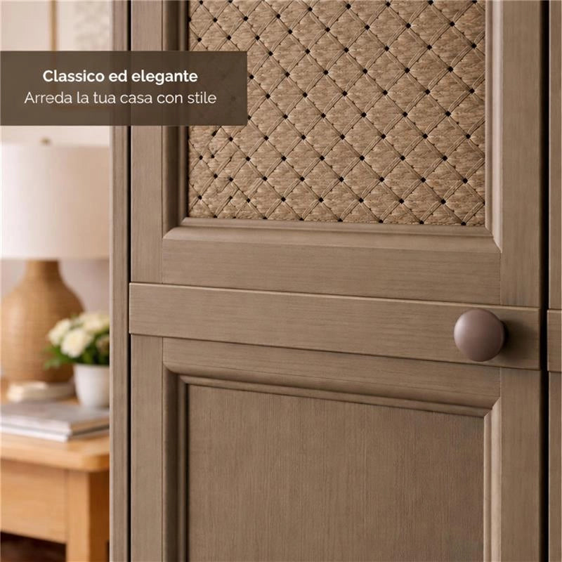 ARMADIO 4 MODULI WENGÉ 79X43X164 CM CON 4 ANTE CHIUSE E 4 TRAFORATE – MOBILE ALTO MULTIUSO PER ZONA GIORNO E BALCONE COPERTO