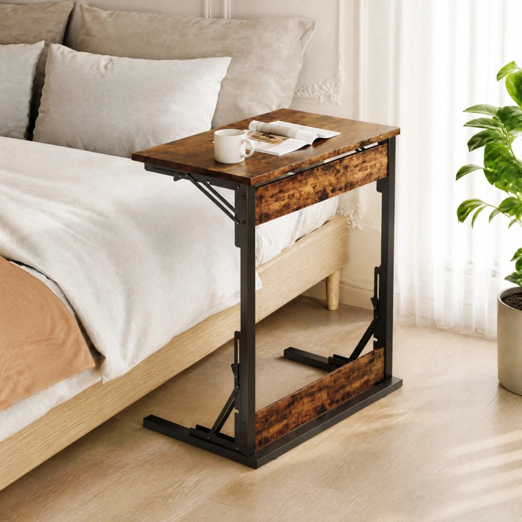 TAVOLINO C 60x37x71 cm Marrone rustico in metallo e pannello truciolare