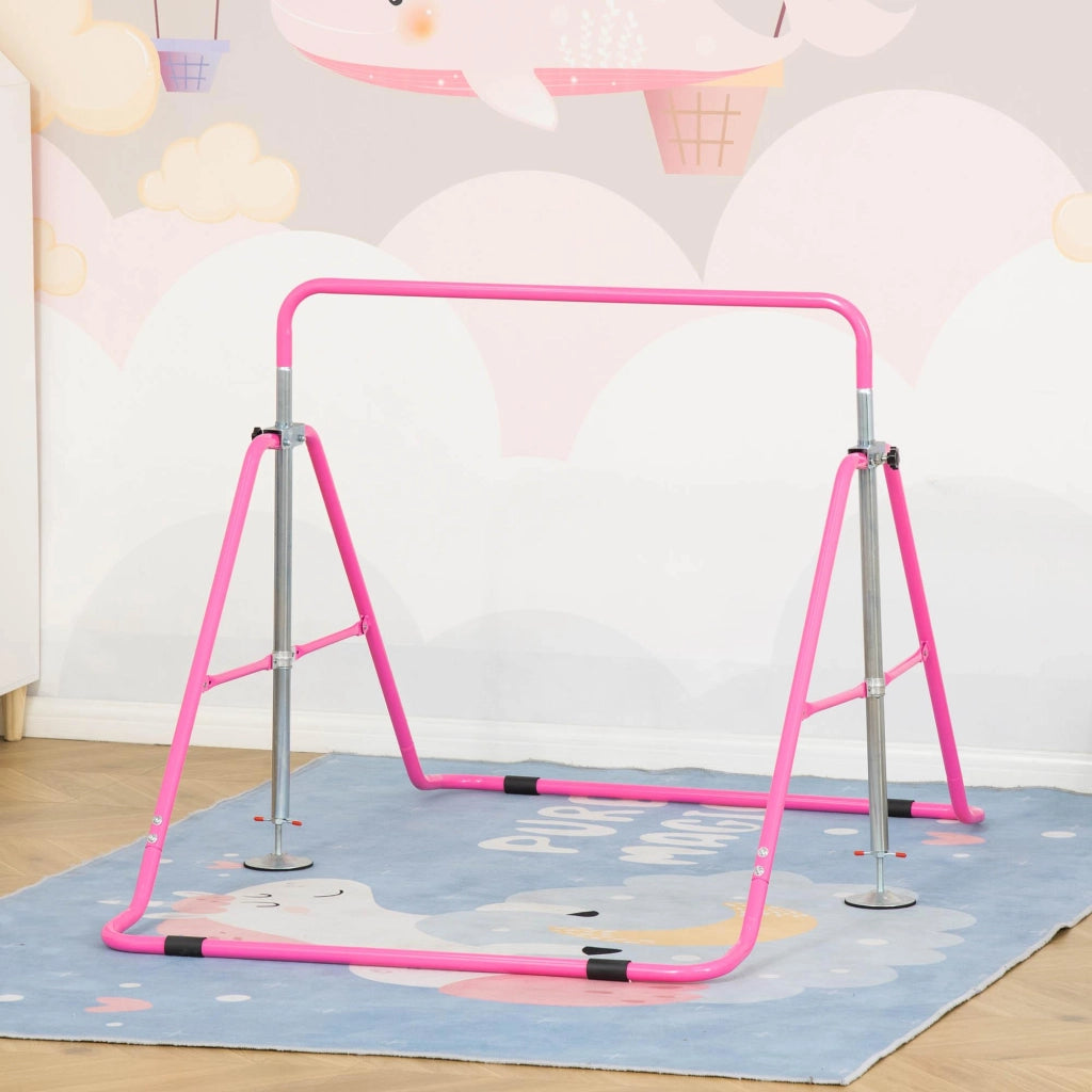 Barra Trazioni per Bambini 148x105x88-128 cm 4 Altezze Regolabili in Acciaio Rosa