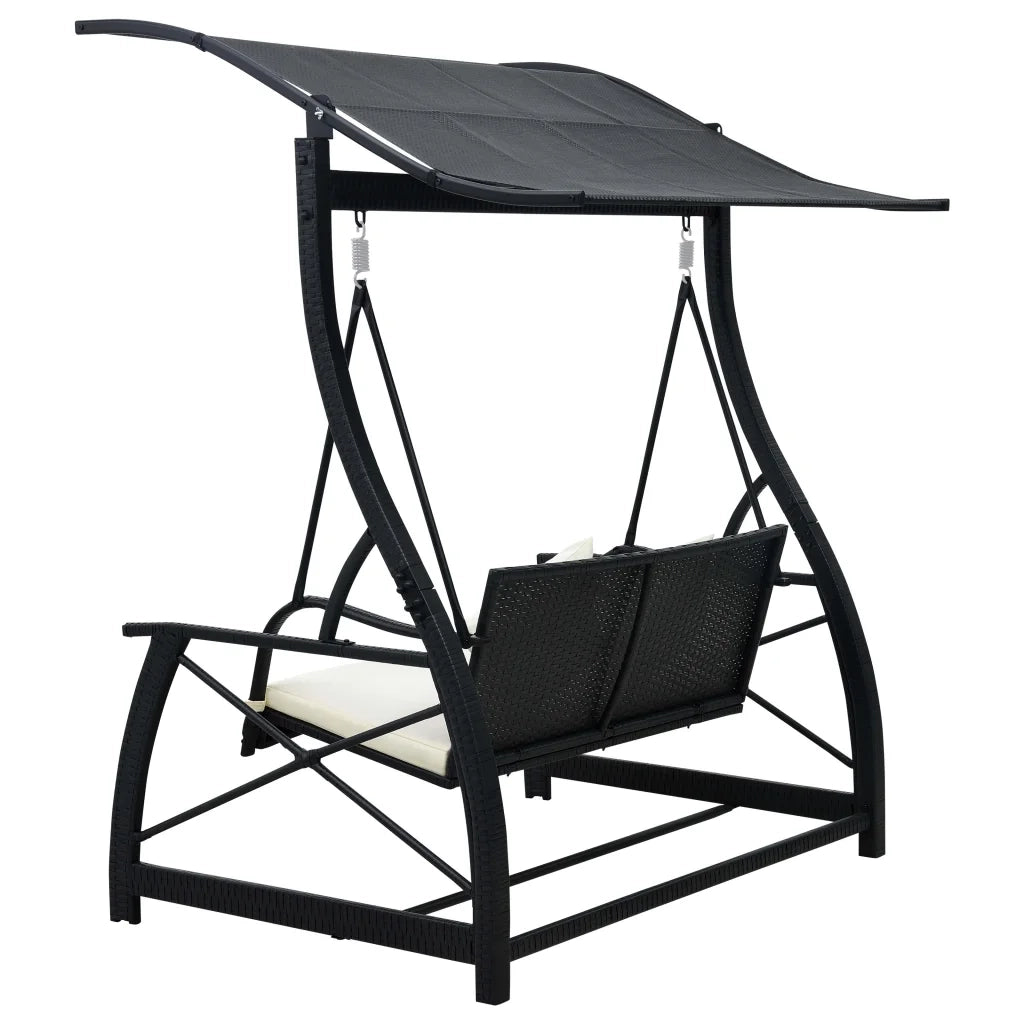 Dondolo da Giardino 3 Posti con Baldacchino in Polyrattan Nero 49228