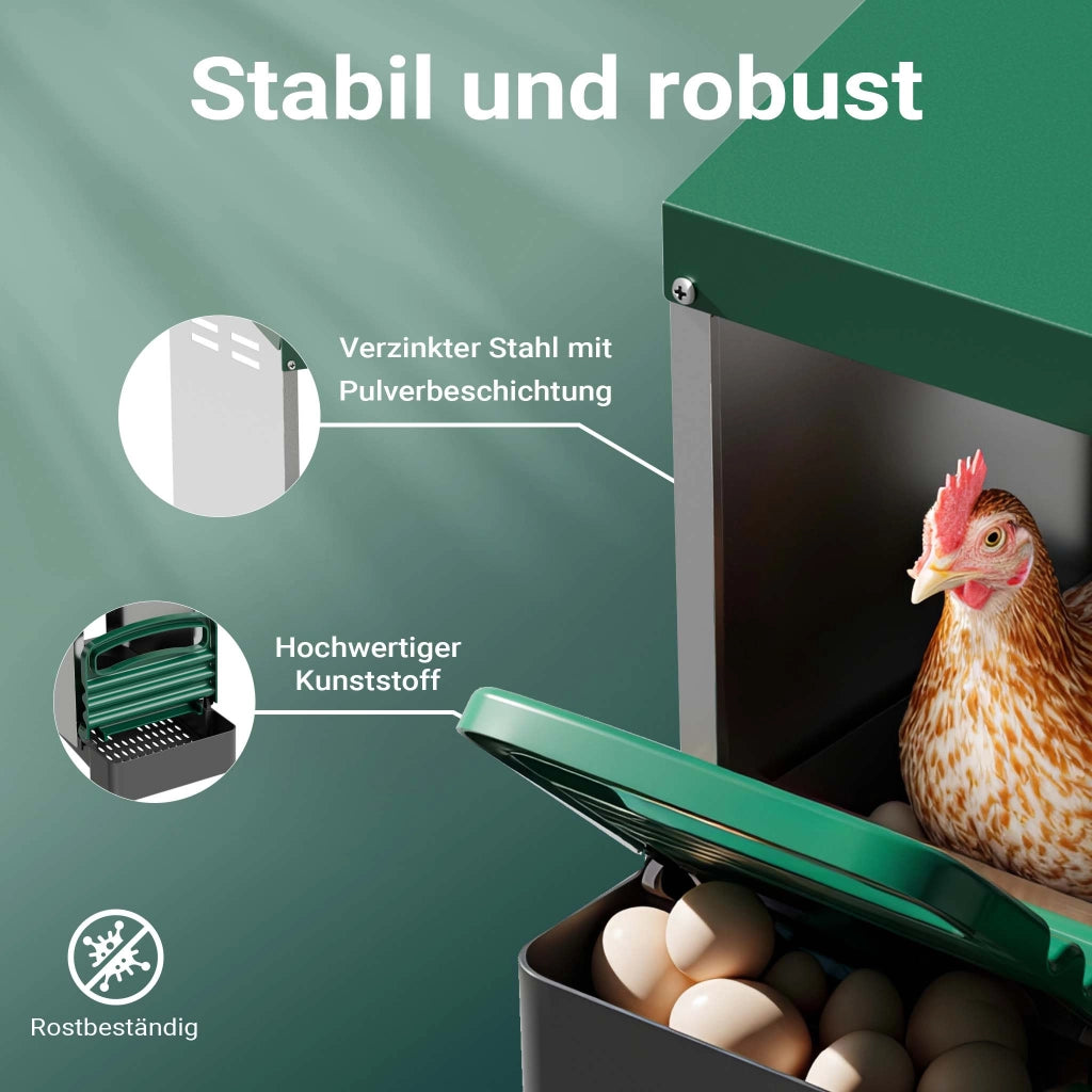 Fudajo Nido per galline ovaiole con vassoio di raccolta 27 x 52 x 48 cm, nido per uova di gallina, con fori di ventilazione, in plastica, montaggio a parete