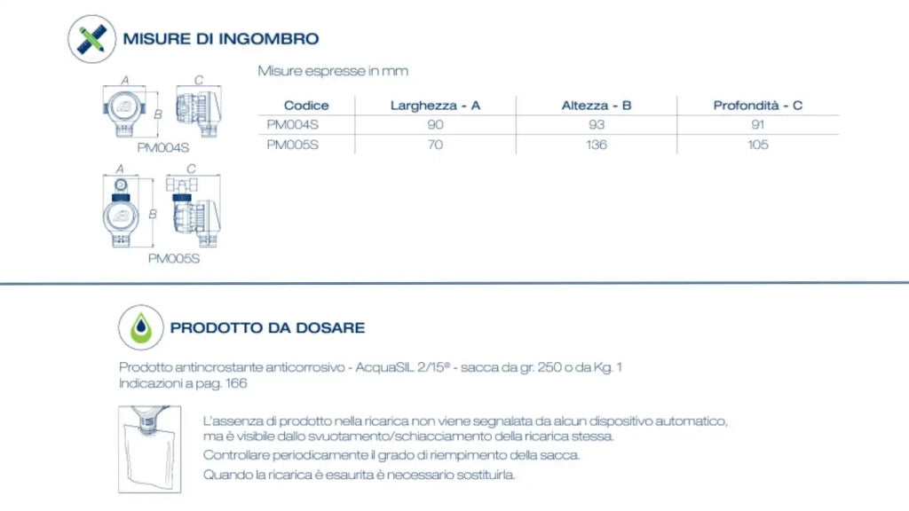 Acquabrevetti pompa dosatrice anticalcare MiniDue con attacco dima da 1/2" F - PM005S 