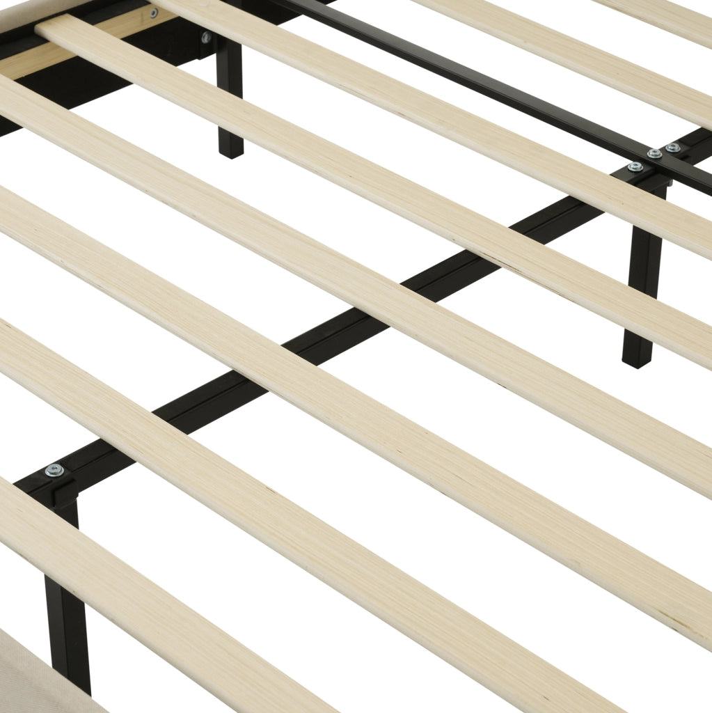 Letto imbottito 90x200 cm; testiera LED regolabile; lino; beige (Senza materasso)