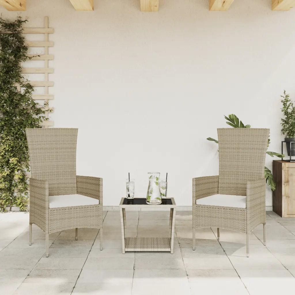 Set da Pranzo da Giardino 3 pz | Set Salotto da Giardino con Cuscini Beige in Polyrattan