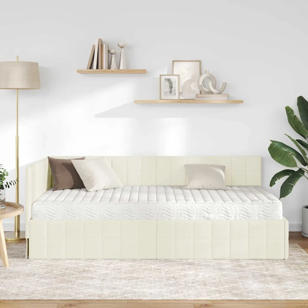 Struttura Letto Angolare con Materasso 2 pcs Crema Velluto 3393955