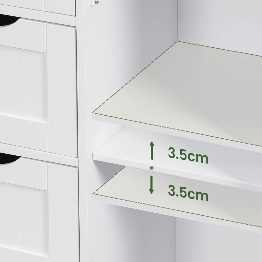 Mobile da Bagno Bianco Con 4 Cassetti e 2 Scomparti Regolabili, Portaoggetti per Camera da Letto/Corridoio/Cucina, 56x30x81cm