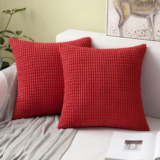 Cuscino Quadrato Corduroy 50x50 cm Rosso Set di 2 Cuscini per Sedia Decorativi Zaffiro per Camera da Letto e Salotto 20x20 Pollici