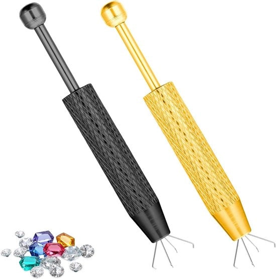 Set di attrezzi per forare gioielli - 2 pezzi - nero + oro - con 4 uncini - per perle, orologi, occhiali da sole - grappolo di diamante
