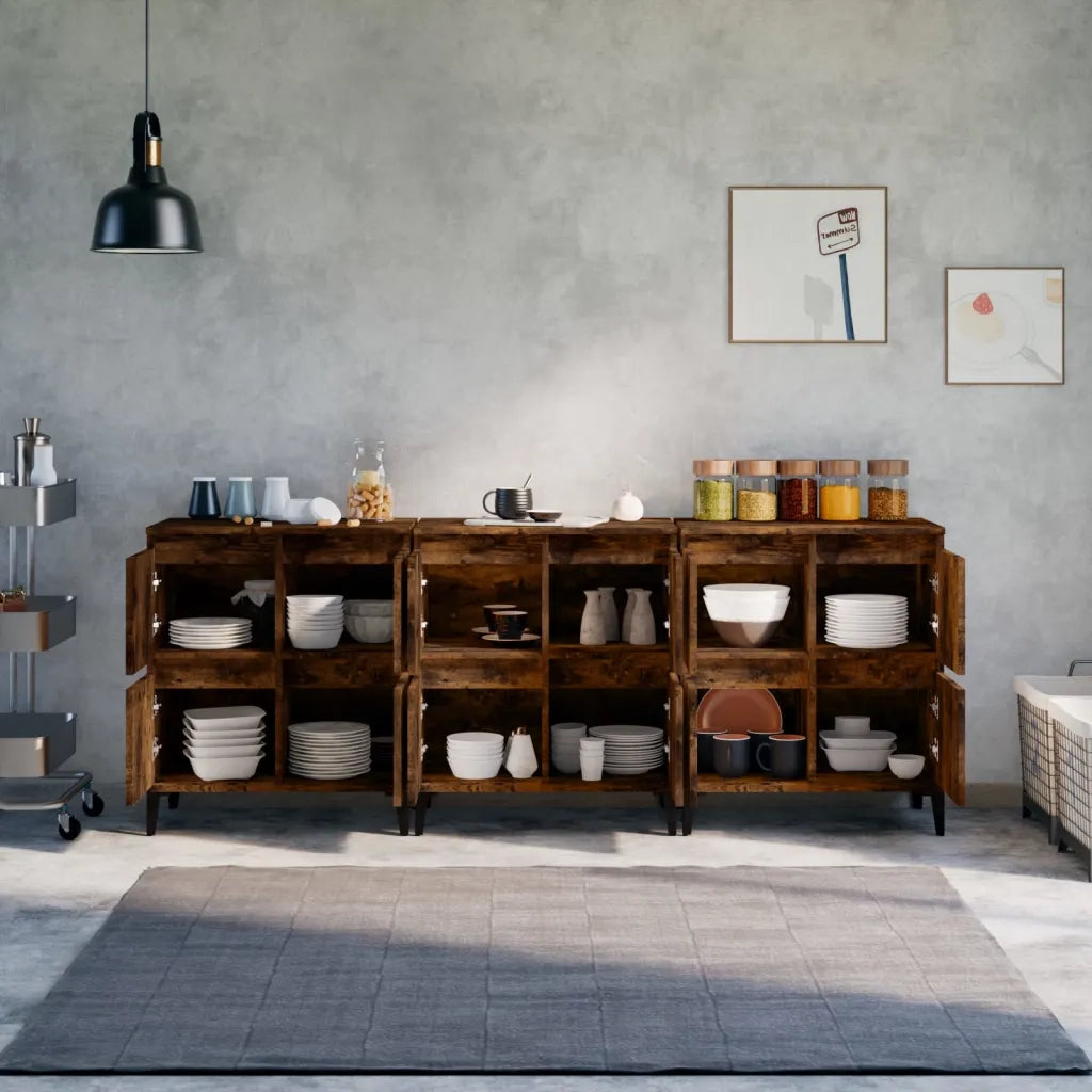 Credenze 3pz | Madia | Buffet da pranzo | Armadio da pranzo Rovere Fumo 60x35x70 cm in Legno Multistrato