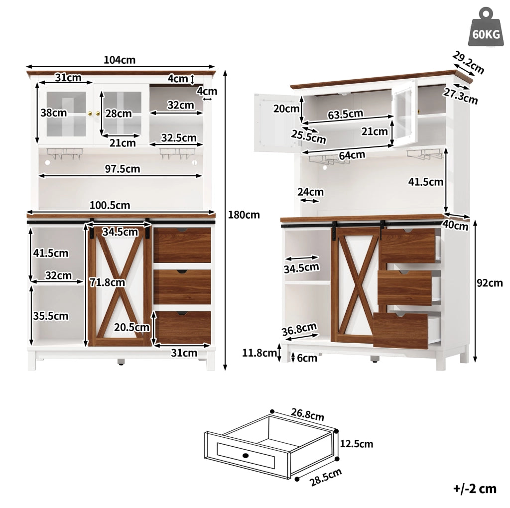 Credenza alta 104x40x180 cm bianca in MDF， metallo e vetro con LED