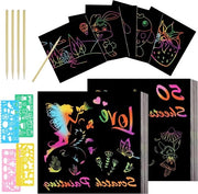 Arte di disegno per bambini - 50 pezzi di note per disegno magico - tavole da disegno - arte e manualità per bambini - con 4 stencil - 5 stili in legno - regali per bambini - attività da fare in casa - regali di compleanno - regali di festa