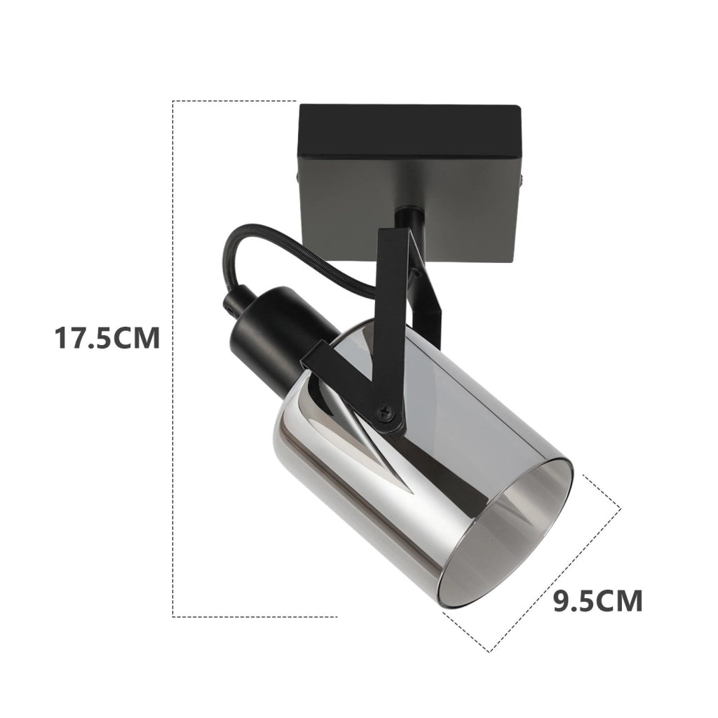 ZMH Faretto da soffitto 1 fiamma vetro grigio fumé retrò E14 per camera letto corridoio