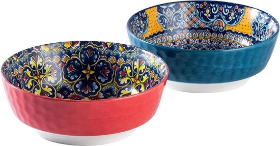 Set di scodelle da servire grandi in ceramica da 2 pezzi 1440 ml - vaschette per zuppe, frutta e snack in stile bohemien.