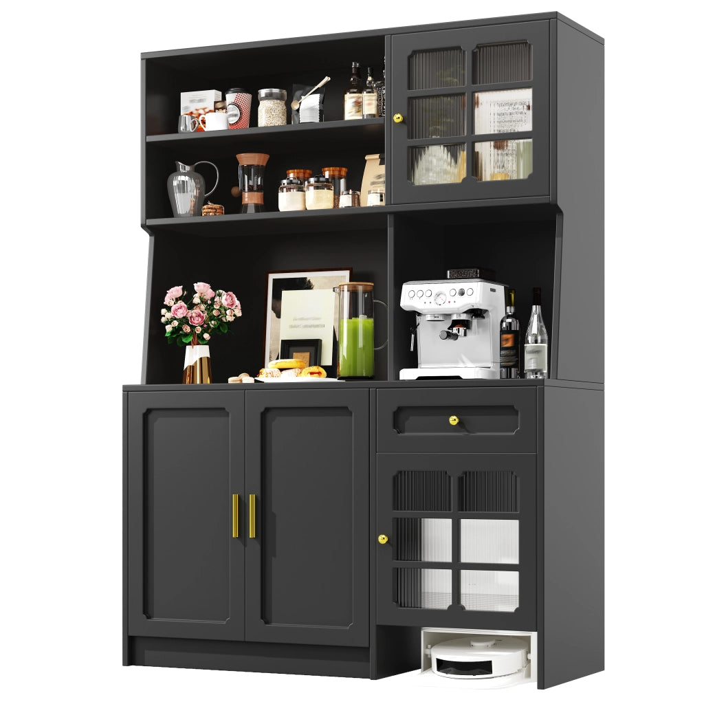 Colonna da cucina con ante in vetro; cassetti e illuminazione LED; vani aperti; per cucina; 130 × 45 × 180 cm