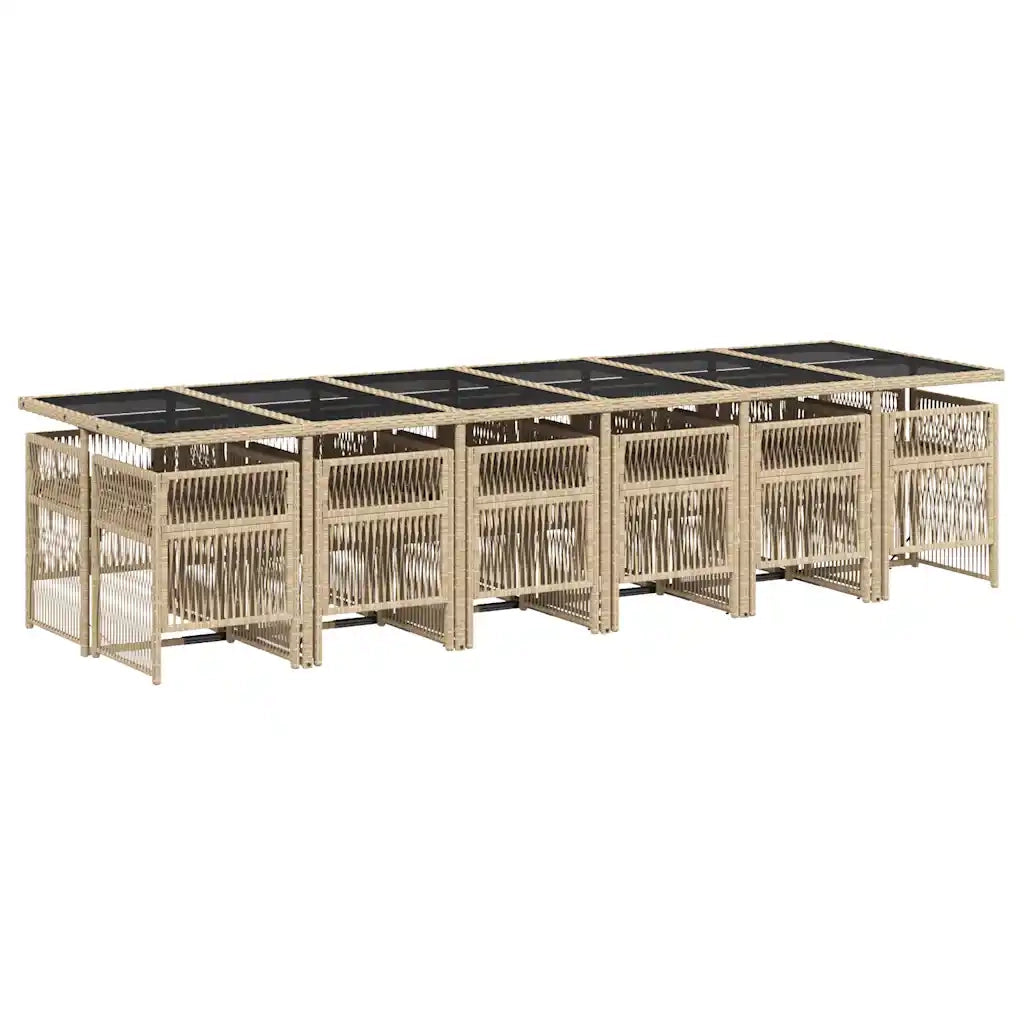 Set Pranzo da Giardino 13 pz con Cuscini Beige Misto Polyrattan