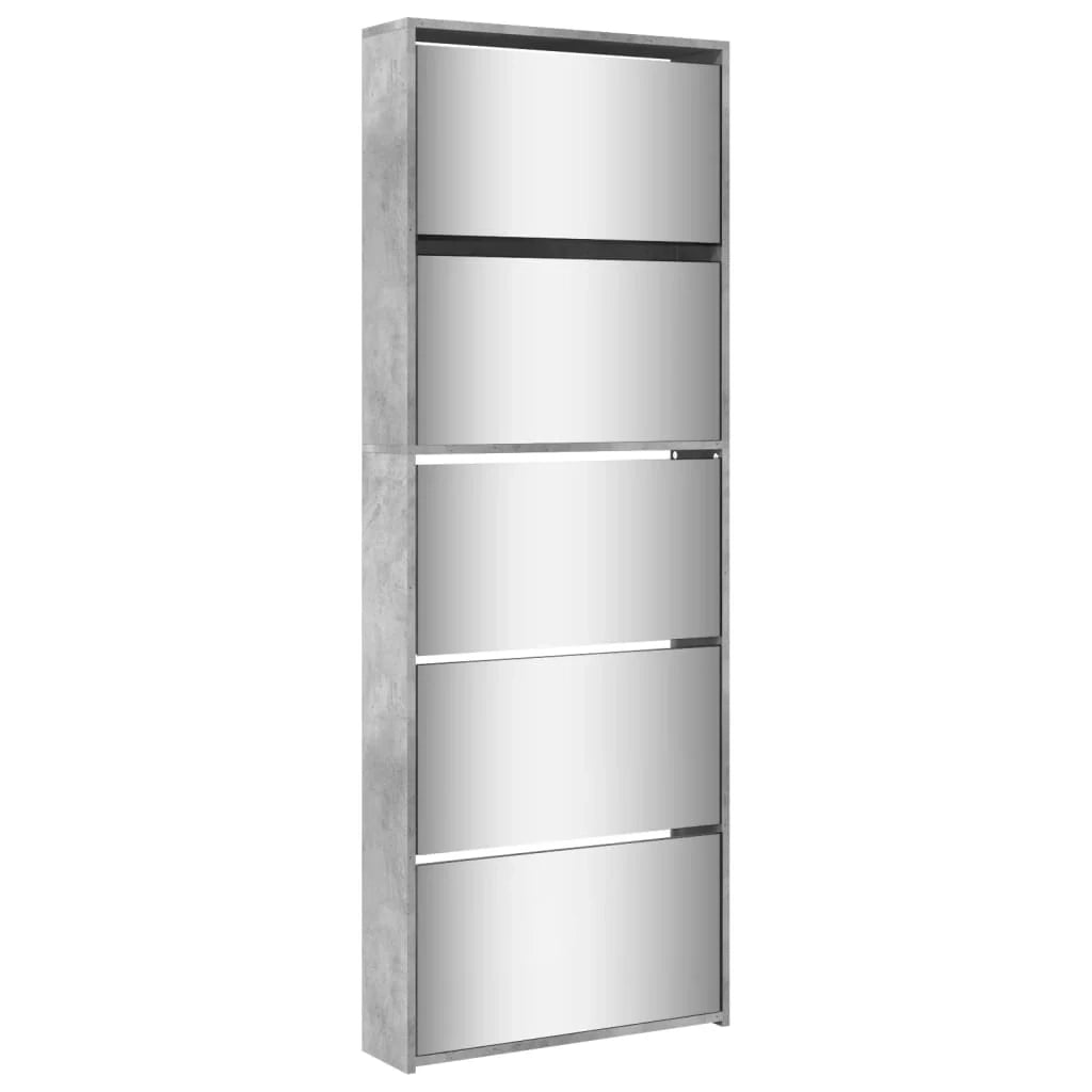Scarpiera mobiletto portascarpe mobile ingresso/corridoio/soggiorno con specchio 5 ripiani 63 x 17 x 169,5 cm grigio 02_0021890