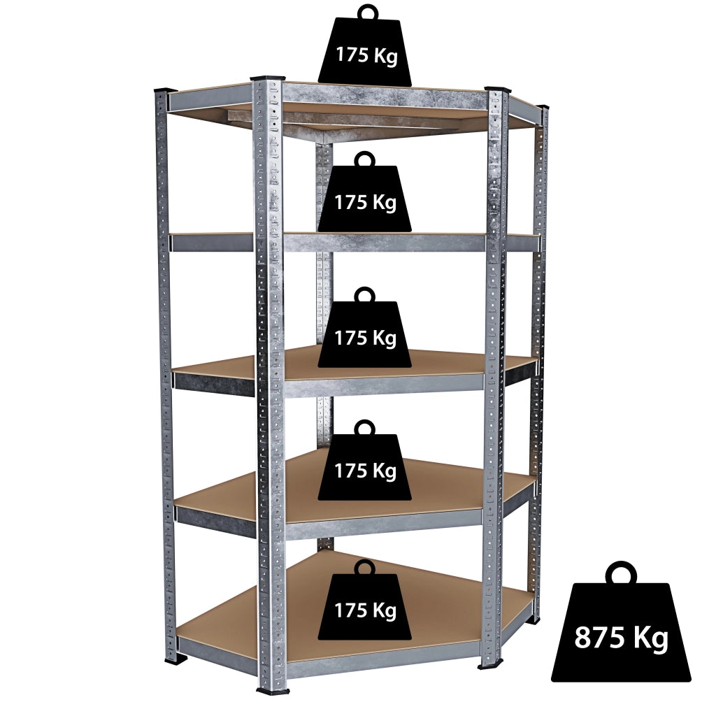 Scaffale Angolare In Metallo E MDF Ad Alta Portata Fino A 875 Kg Con 5 Ripiani Regolabili Per Garage Officina Cantina Capannone Magazzino Design Modulare 180 X 90 X 40 Cm