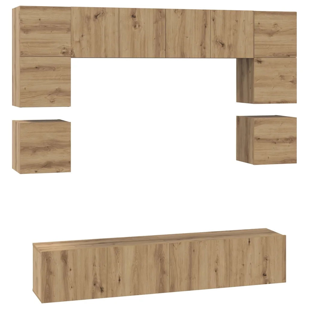 Set mobile TV 8 pz-Credenza per TV Rovere artigianale Legno multistrato 586972