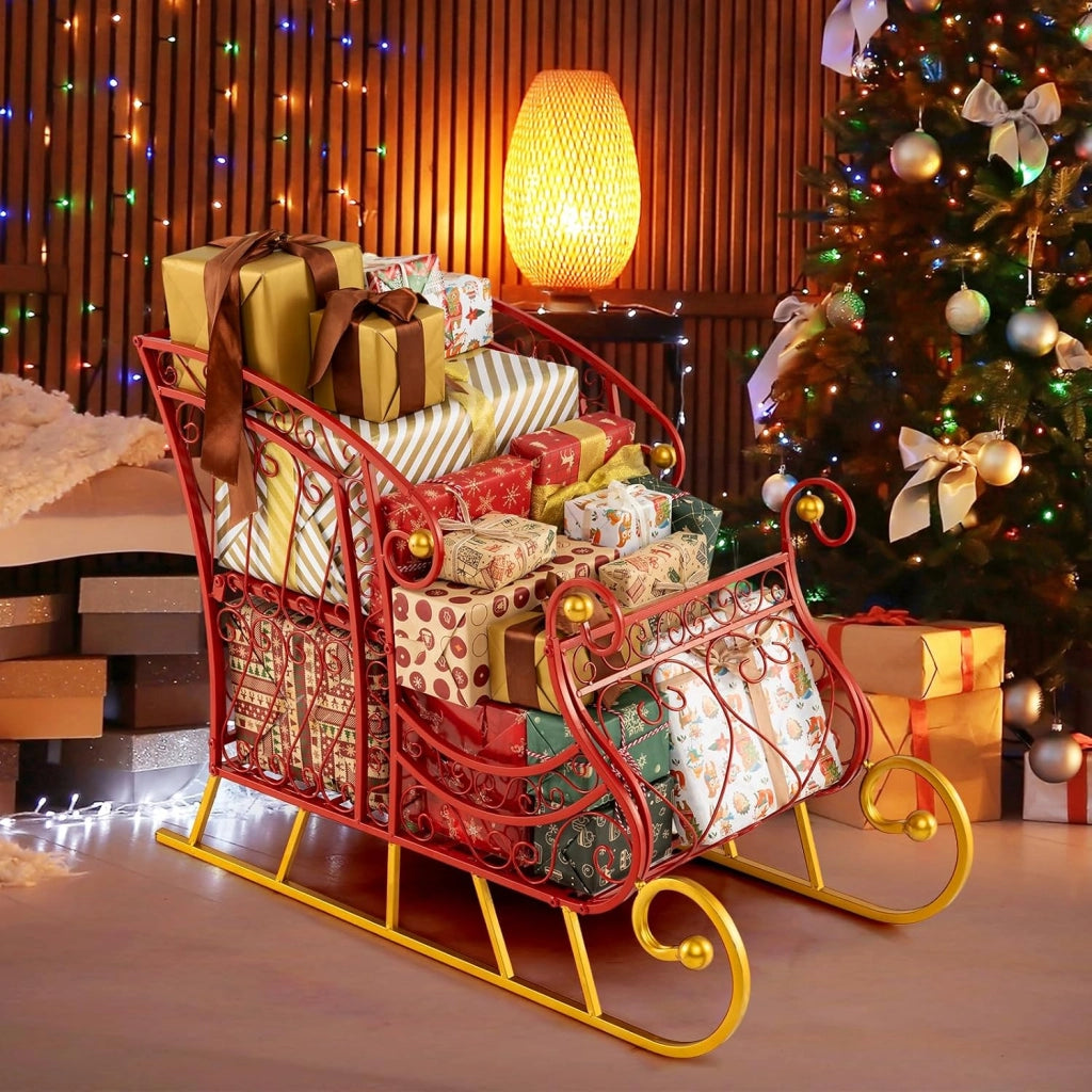 SOARS Decorazioni Natalizie, Slitta Natalizia in Metallo, Ampio Spazio per Regali di Natale, Giocattoli, Stabile, Addobbi Natalizi per Esterno Interno per Casa, Ufficio (85 X 42 X 61,5 CM)