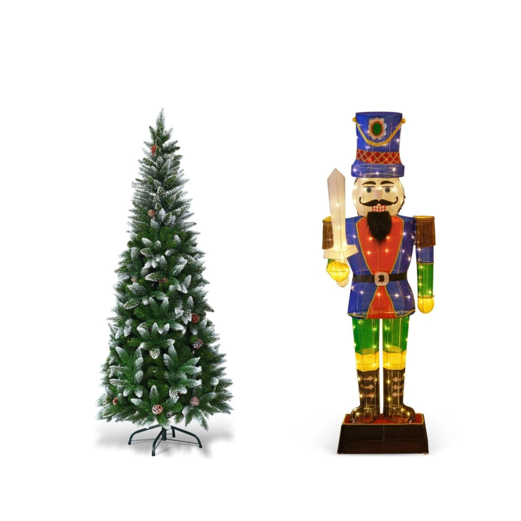 Albero di natale 180cm in pvc di alta qualit¨¤ e soldato di natale 3d illuminato, Albero di natale innevato e soldato preilluminato-Natale