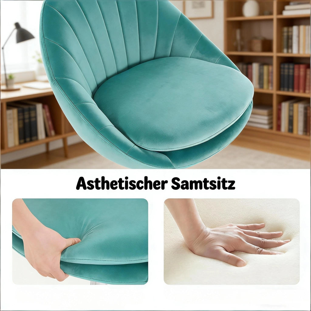SEDIA Ufficio Ergonomica Girevole 52x72-82x52 cm Turchese in Velluto e Metallo