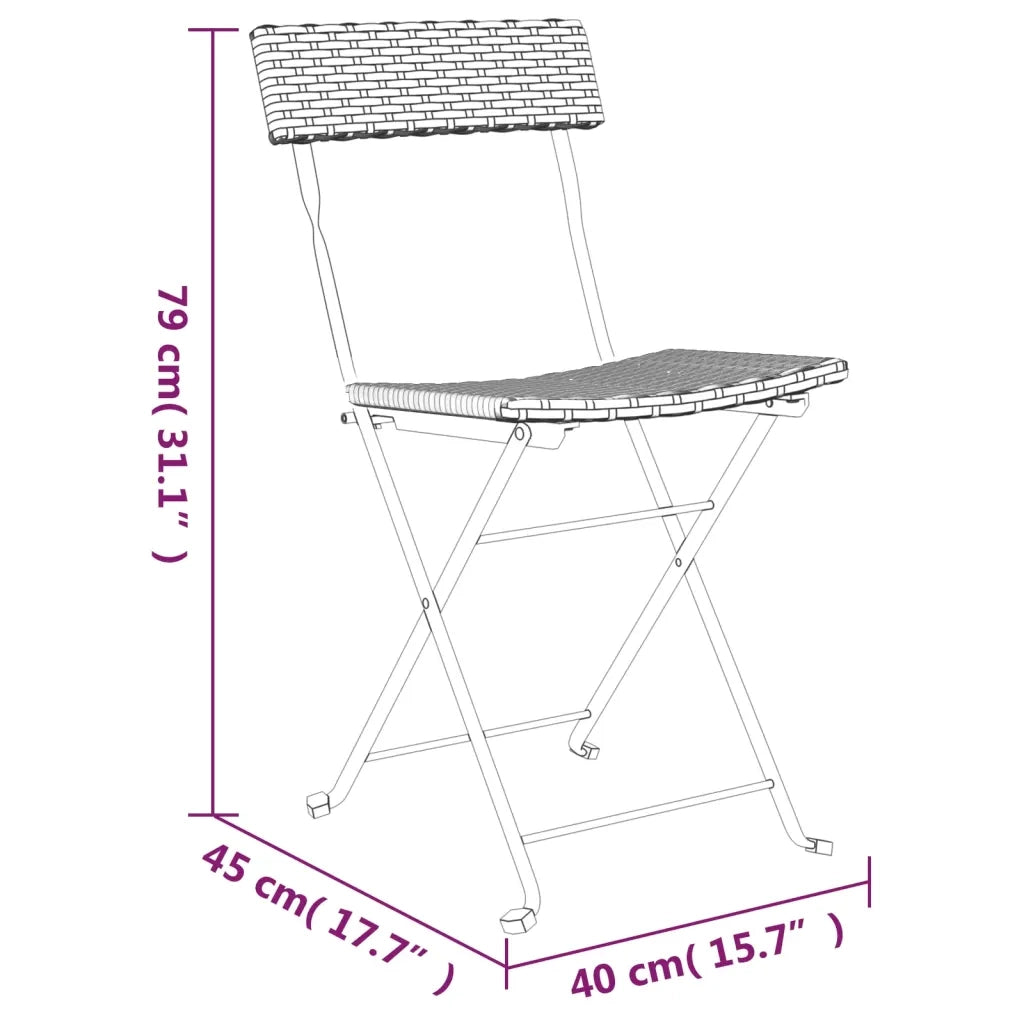 Sedie Pieghevoli da Bistrò 2 pz Marroni Polyrattan e Acciaio 319987