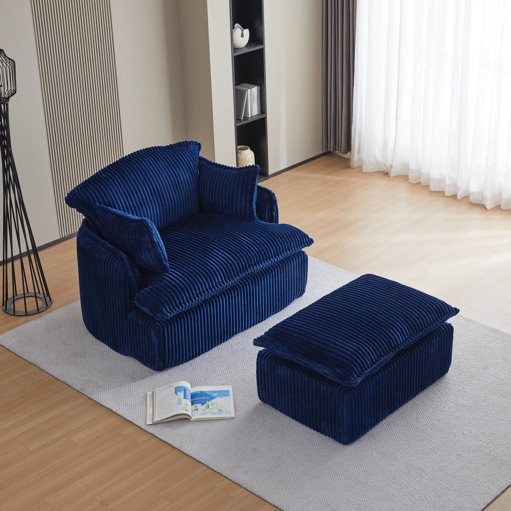 Poltrona con Poggiapiedi ¨C MINIMAL ¨C Tessuto Velluto a Coste, Divano Relax