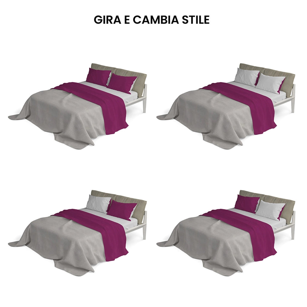 Set Lenzuola Sopra Sotto e Federe Doubleface Fuxia/Grigio Chiaro 1 Piazza e Mezzo