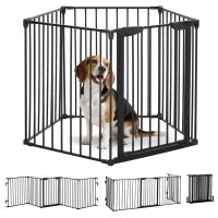 Cancellino per Cani Taglia Piccola e Media Pieghevole a 5 Pannelli, in Metallo e Plastica, 300x3x74.5 cm, Nero