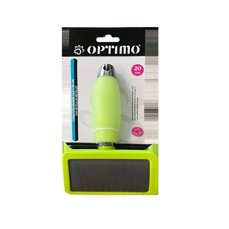 OPTIMO SPAZZOLA PER ANIMALI MANICO IN SILICONE E SETOLE IN METALLO VERDE 20 CM