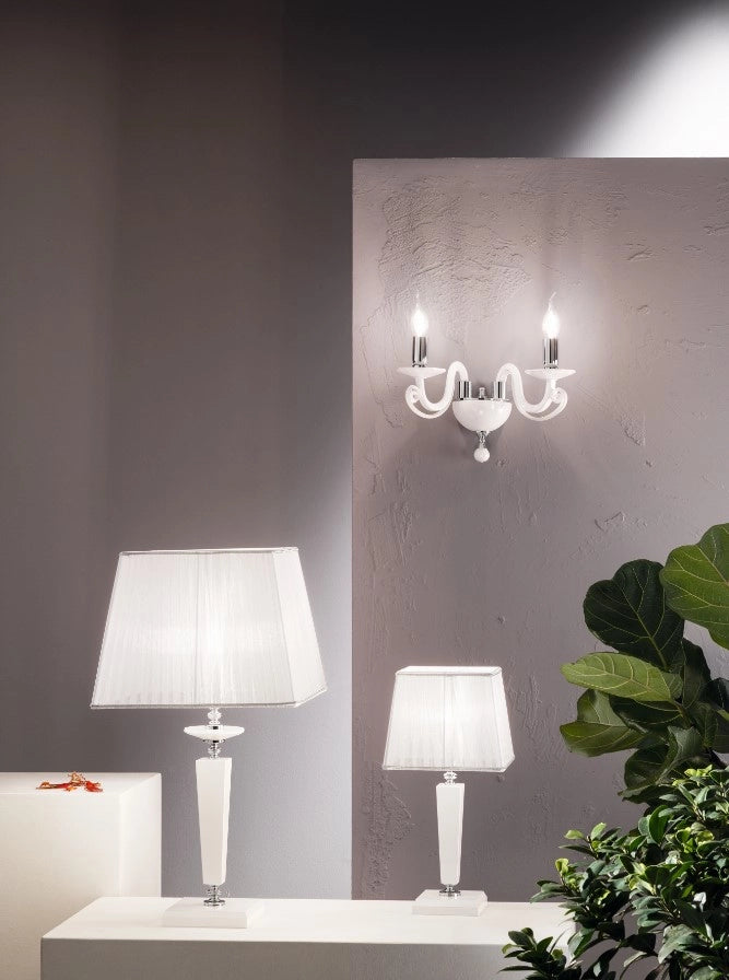 APPLIQUE CHERUBINI 2 LUCI BIANCO E CROMO ATTACCO E14 L.26CM