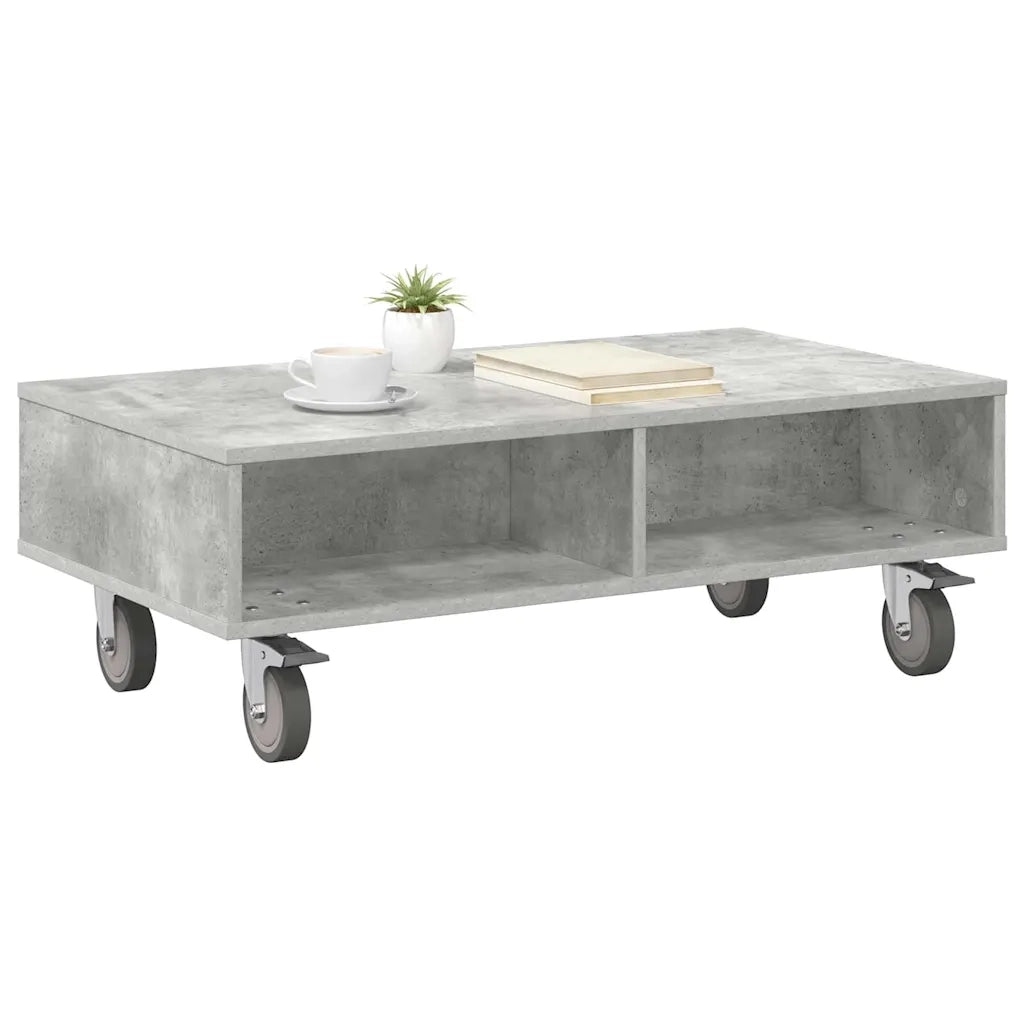 Tavolino con Ruote Grigio cemento 90 x 50 x 30 cm