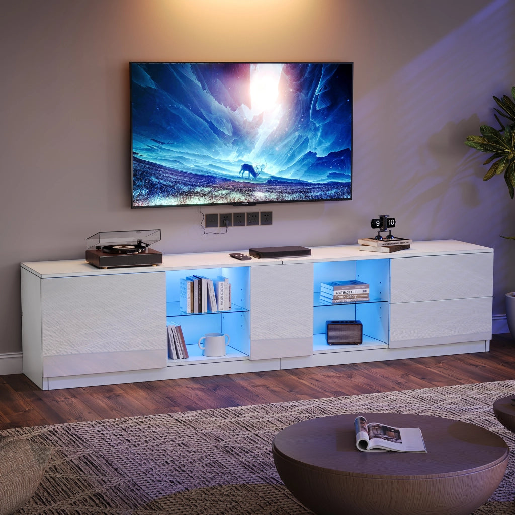 Mobile TV con 2 cassetti e 1 anta; LED USB - per soggiorno - 160x40x52 cm - in MDF - bianco