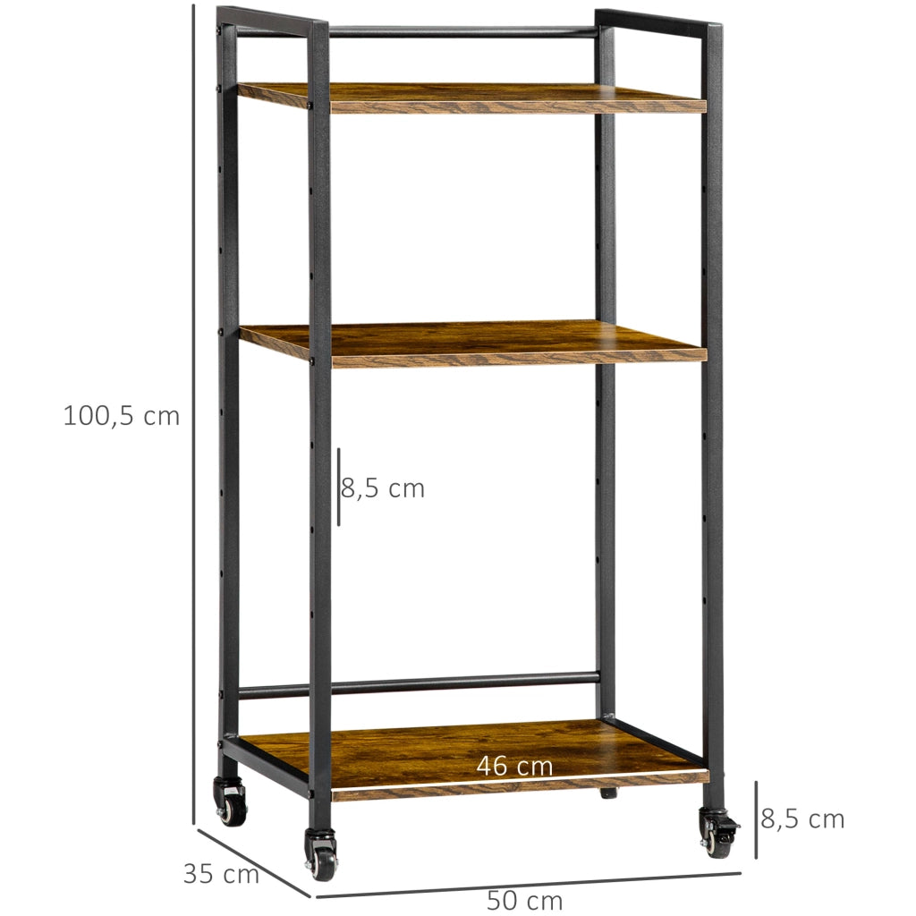 Carrello porta stampante con 3 ripiani ¨C Xylo ¨C Legno marrone rustico 50x35x100,5 cm