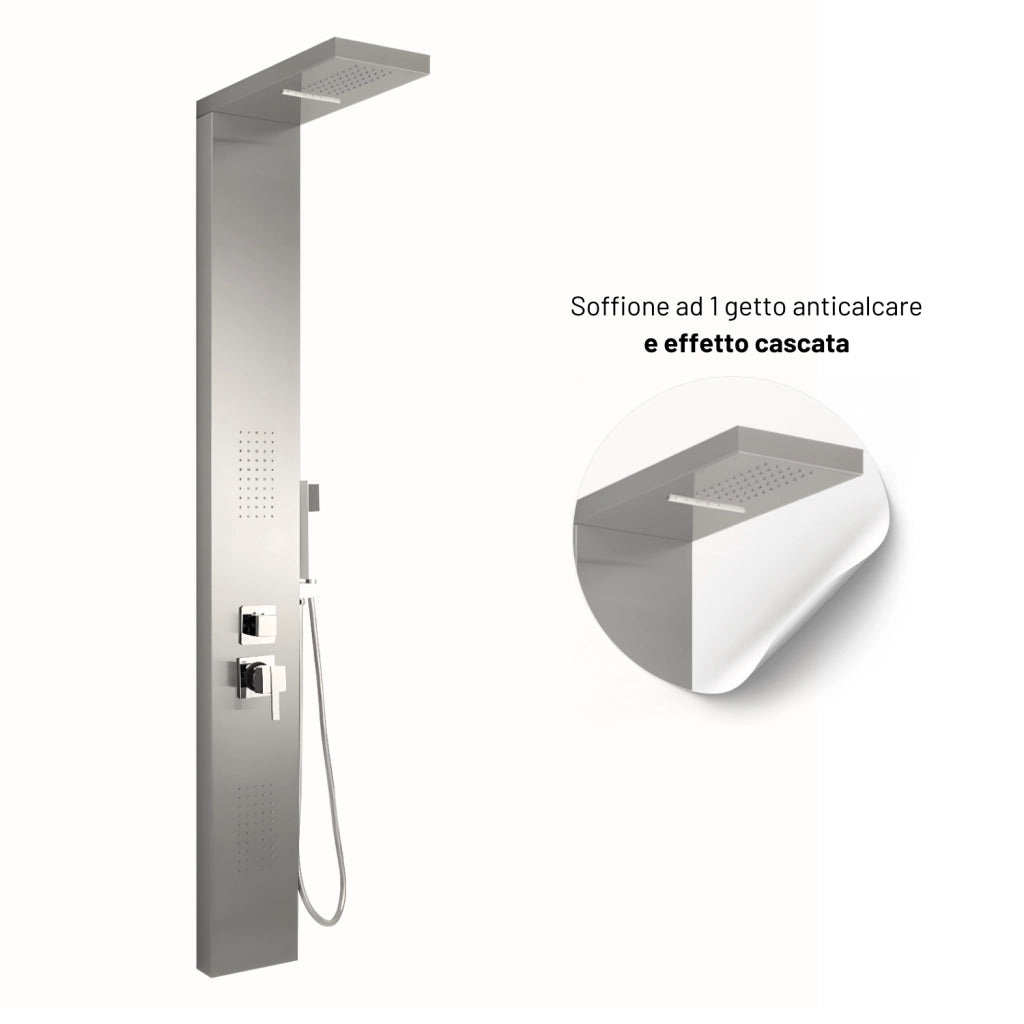 Colonna doccia 002 4 funzioni acciaio inox getto a cascata 2 bocchette idro lombari l20xp44xh170 *** finitura- spazzo...